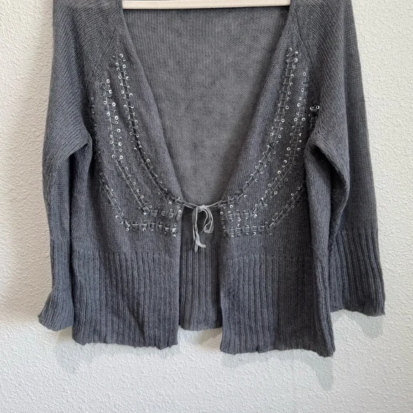 VTG Y2K Mossimo Womens XL Mohair Blend Front Tie Sequin Ribbon‎ Cardigan Preppy - Picture 5 of 11